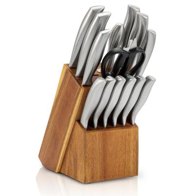 China Sustainable New Design 15 Piece Kitchen Steak Knife Stainless Steel Knife Set With Wooden Block for sale