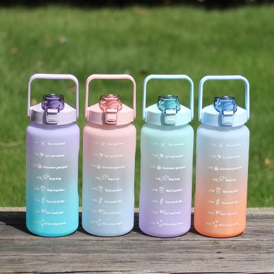 China Viable Custom Logo 2l Time Marker Water Bottle Gradient Color Motivational Water Bottle With Straw And Stickers For Sale for sale