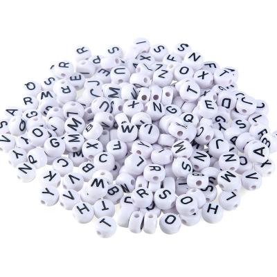 China White Color Acrylic Bottom Color Optional English Letter Beads DIY Bracelet Necklace Loose Beads 7mm for sale