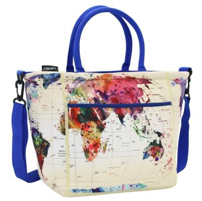 China 2021 New Arrival Popular Big And Smooth Neoprene Mom Baby Travel Perforated Totes With World Map And Flower Printing for sale