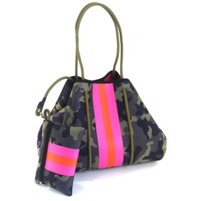 China Popular Large Camouflage Wide Low Women Perforated Neoprene Universal Beach Tote Bag for sale