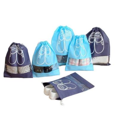 China Fashional Recyclable Reusable Non Woven Drawstring Shoe Bag With PVC Window for sale