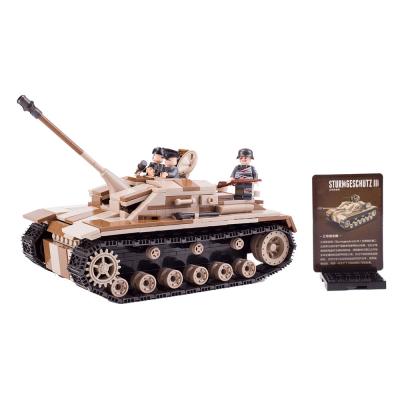 China Children gifts military armor weapon German assault No.3 desert field tank building blocks toys for sale