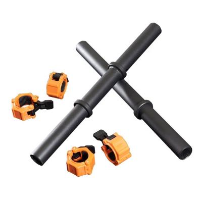 China Home Use Barbell Weightlifting Black Short Barbell Bar For Gym With Spring Collar for sale