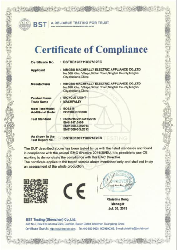 CE - Ningbo Machfally Electric Appliance Co., Ltd.