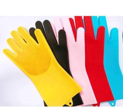 China Silicone Oven Grill Gloves Dish Washing Eco - Friendly Reusable Mitt With Cleaning Brush for sale