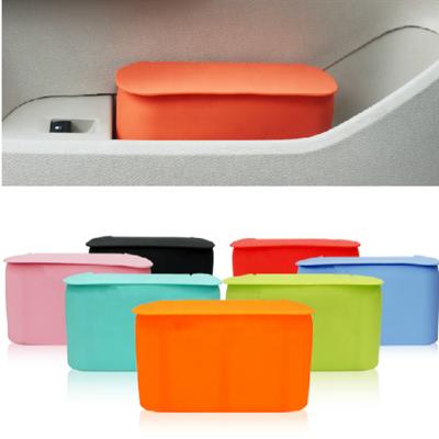 China Food Grade Viable Silicone Car Waste Box Car Automotive Trash Can With A Lid / Collapsible Outdoor Food Trash Can for sale