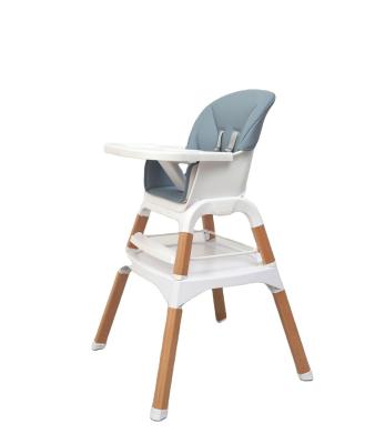 China Eco-friendly Luxury Wooden Grain Cushion Booster 5 in 1 Foldable Portable Plastic Baby High Dining Feeding Chair for sale