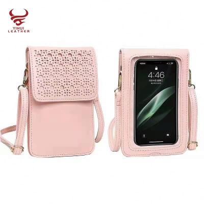 China Lady Garment Touchable Crossbody PU Cell Phone Leather Bags for sale