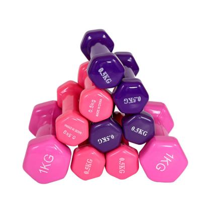 China Wholesale Durable Weightlifting Colorful Gym Cast Iron Dumbbell Set Home Hex Vinyl Dipping Weight Vinyl Rubber Dumbbells for sale