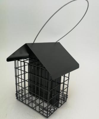 China Matt Black Suet Bird Feeder / Weatherproof Bird Feeder Metal Roof Steel Cable Hanging for sale