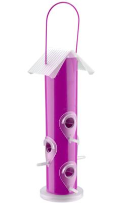 China Eco Friendly Bird Feeders / Outside Bird Feeders Purple Iron Tube With Plastic Lid for sale