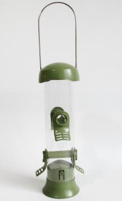 China Unique Design Plastic Bird Feeders Pc Tube SS Handle 11.5 X 11.5 X 31.5cm Size for sale