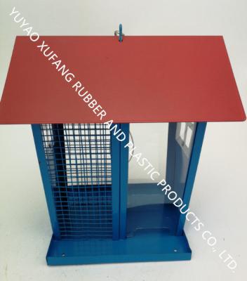 China Lovely Unique Bird Feeders House Shape Suet And Seed Hanging Red Roof 650g Weight for sale