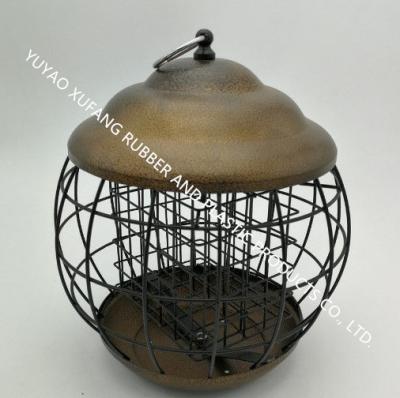 China Metal feeder，Round Cage Inside Squirrel Resistant Bird Feeders / Suet Bird Feeder Golden Lid for sale