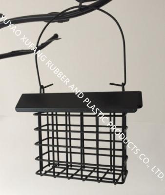 China Durable Black Hanging Suet Bird Feeder Metal Roof Iron Wire Cage 350g Capacity for sale