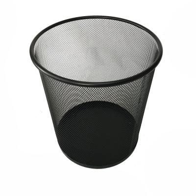 China Sustainable Black Metal Mesh Round Desktop Waste Basket for sale