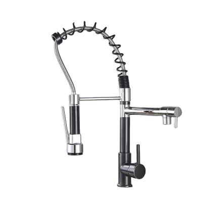 China Thermostatic Faucets Ready To Ship Black And Chrome Flexible Kitchen Water Faucet Kitchen Faucet With Sprayer for sale