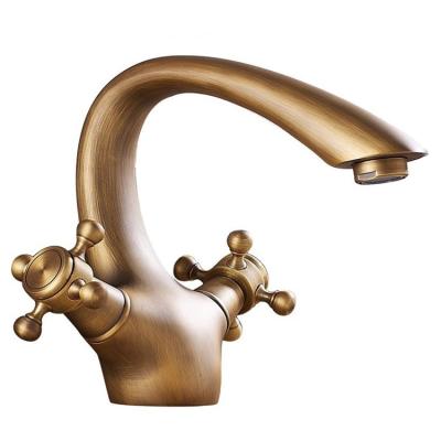 China Classic Double Handle Brass Antique Faucet Bathroom Antique Basin Faucet for sale