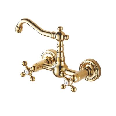 China Gold Concealed Style Bathroom Faucet European Luxury Wall Mounted Thermostatic Brass Water Basin Faucet Faucets for sale