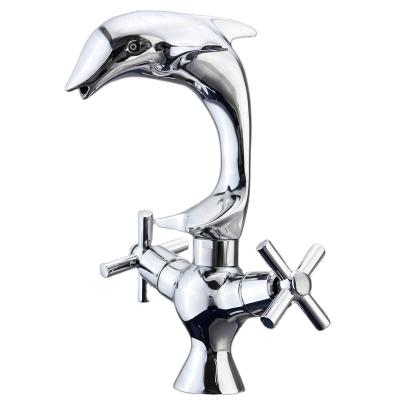 China Thermostatic Faucets Copper Dolphin Shape Basin Polishing Chrome Basin Mixer Taps Double Handle Brass Mixer Taps for sale