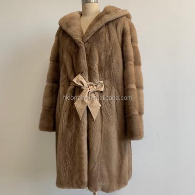 China Plus Size Brown 2021 Hooded Let Mink Fur Coat Plus Size Real Mink Fur Jacket for sale