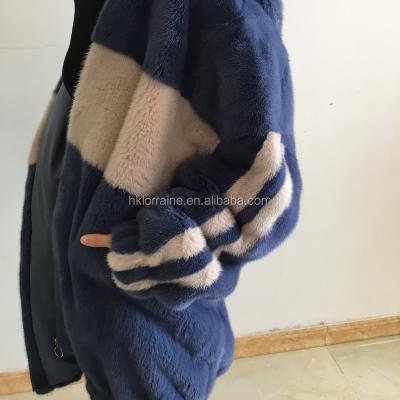 China 2020 Anti-wrinkle big brand mink coat jacket real winter long sleeve hooded blue casual warm ladies for sale