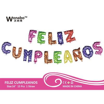 China Event& party supplies Wonabo FELIZ CUMPLEANOS mix colors 16 inch balloon set birthday letters foil balloon for sale