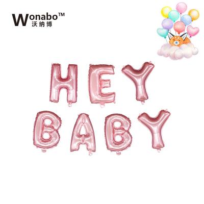 China Event& party supplies Wonabol baby shower pink colors 16 inches HEY BABY inch balloon set letters foil balloon for sale