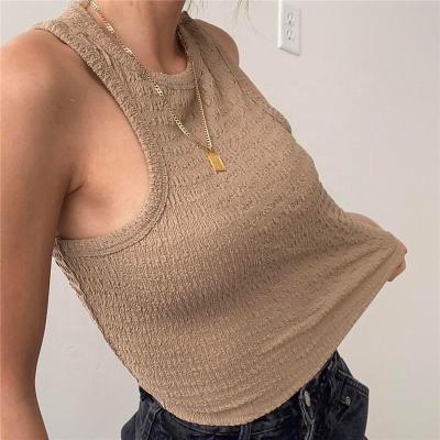 China KEETE Breathable New Design Fashionable Bubble Rippled Casual Tank Tops For Women Tights Stretch Activewear Sleeveless Top for sale