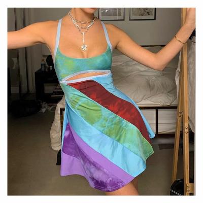 China KEETE anti-static sexy condole belt y2k vintage dress summer hollow out patchwork colors slip beach mini dress for sale