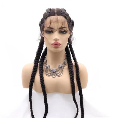 China Synthetic Braided Four Strand Braid Lace Wigs Chemical Fiber Hair Braid Lace Front Wig Natural Soft Color for sale