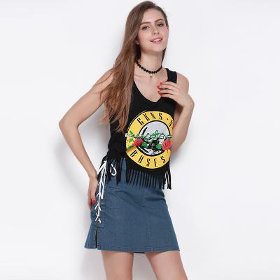 China 2021 Hot Sale Plus Size Women's Tank Full Customized Printing Graphic Women Tank Tops Tassel Edge Cotton Tank Tops for sale