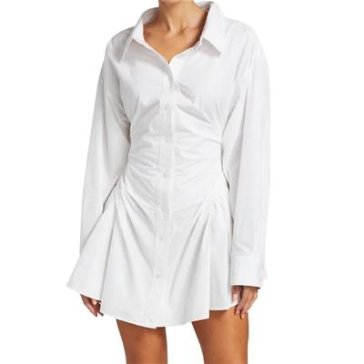 China Anti-pilling Wholesale Apparel Customized Women's White Wrap Shirt Draped Dress for sale