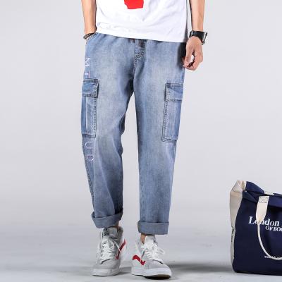 China Customized Embroidery Men's Loose Denim Pants Mens Denim Cargo Pants Breathable Customized Pants For Men Trousers for sale