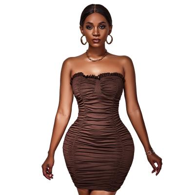 China Anti-Wrinkle 2022 New Summer Sexy Off The Shoulder Ruched Ladies Casual Tight Dress Women Bodycon Solid Color Club Dress Vestidos for sale