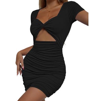 China 2022 Fashion New Hot Sale Amazon V-Neck Hip Hollow Anti-Wrinkle Skirt Sexy Women's Skirt Women's Short Sleeve Dress for sale