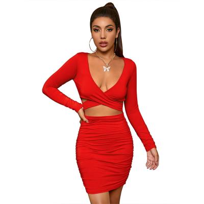 China New Autumn Fashion Sexy Hollow Bag Anti-wrinkle Hip Dress Women's Casual Long Sleeve Pleated Dresses American Clothing for sale