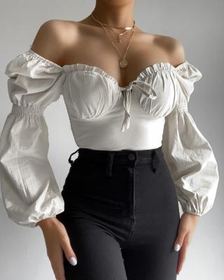 China Pleat Polyester Long Sleeve Solid White Korean Formal Shirts Womens Casual Blouses for sale