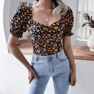 China New Viable High Quality Women's Blouses Tops Fashion Sleeve Lantern Hat Chiffon Blouses Shirts Girls for sale