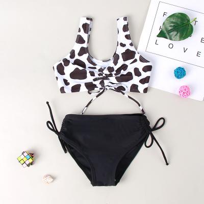 China Girl's Swimwear Cow Print Breathable Bikini Two Piece Swimsuits With Shorts OEM Swimsuit Kid Children Two Piece Swimsuit Small for sale