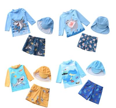 China Baby Boy Breathable Swimwear Two Piece Swimsuits Kids Long Rash Guard Sheath Sunsuit Swimwear Sets With Sun Hat for sale