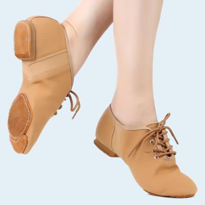 China Blooming Canvas 12015 Ready To Boat Suede Split Unique Tan Lace Up Canvas Jazz Dance Shoes for sale