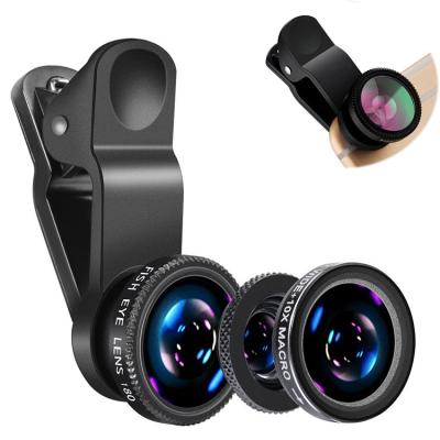 China Mobile Phone Lens Gift Promotion 3 in1 Macro Fisheye Lens Camera Kits Mobile Smart Cell Phone Fish Wide Angle Crystals with 0.67x Clip for imobile Phones for sale