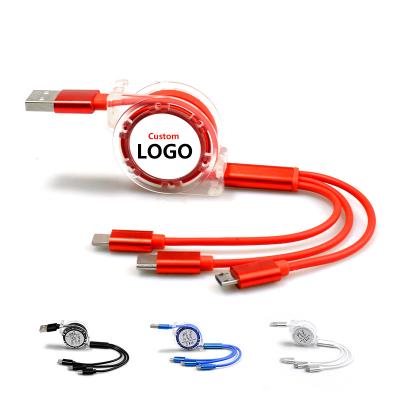 China For Fast Charging Multifunctional Android Charger Mobile Phone ning Light Usb Type 3 C Micro USB-c Mobile Phone Charger Retractable Cables for sale