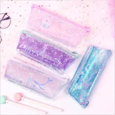 China 2021 New Design Cute Glitter Transparent PVC Pen Girl Bag For Back To School for sale