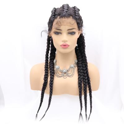 China Wholesale Good Quality Synthetic Jumbo Braid Twist Braid Fashion Lace Front Braided Cornrow Wigs For Women Color Hair Wig Thick Density Synthetic Braids Wigs for sale