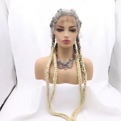 China Long Empress Yaki Lace Front Braid Hair Wigs Straight Synthetic Natural Micro Twist Box Braided Wig for sale