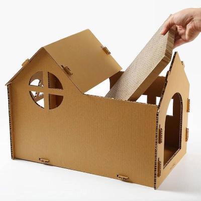 China Cat Scratcher Cardboard House Shape Popular Wholesale Viable Cat Scratching Semi Enclosed Cat Scratching Box for sale