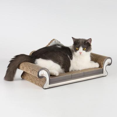 China 2021 Viable New Design Cat Scratcher Toys Pet Friendly Sofa Shaped Lying Down Scratcher Cardboard for sale